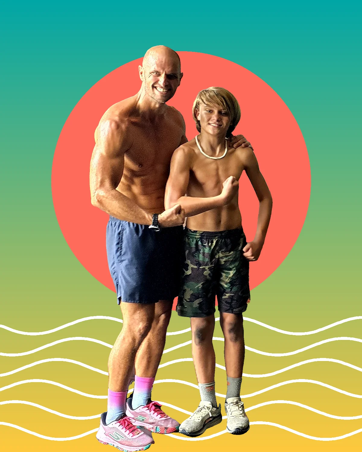 Daniel and his son Sawyer flexing together